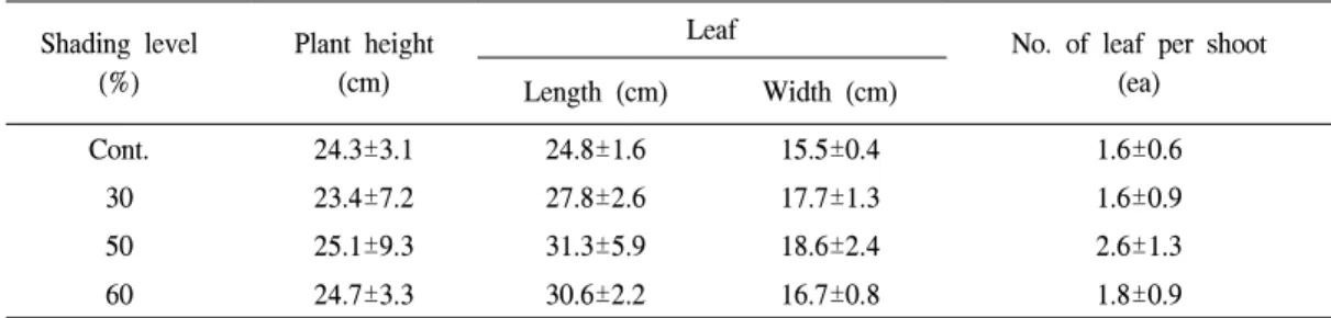 Figure 6. Changes of growth characteristics of Arisaema ringens under the different shading levels .