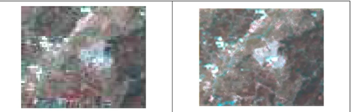 Figure 6. Comparison of MODIS images relationship between low resolution image and improved resolution image.