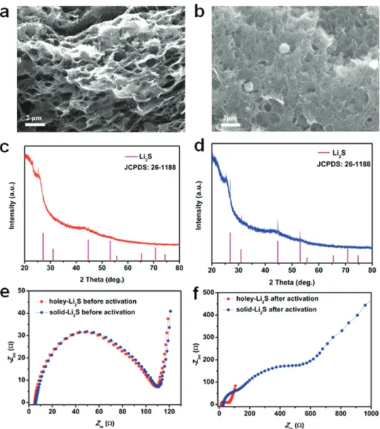 Figure 5.  Characterization of the holey-Li 2 S and solid-Li 2 S cathodes after initial charge process