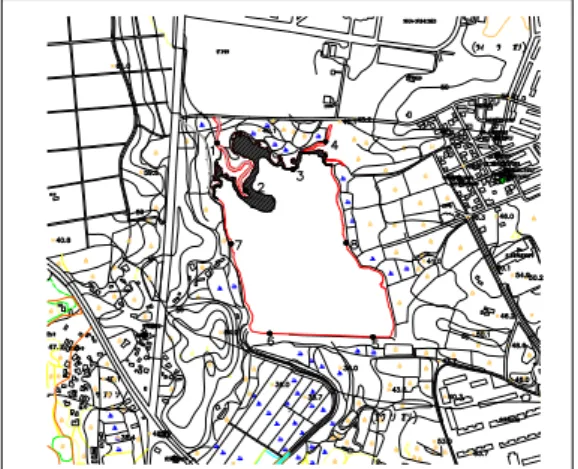 Fig. 1. The location of fluctuating water level (dark hatched area) at the Ilwol Reservoir