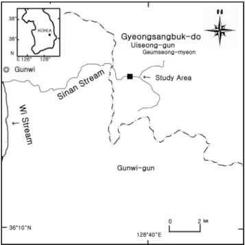 Figure  1.  Map  showing  the  sampling  station  of  Squalidus gracilis majimae  in  the  Sinan  Stream,  Korea.