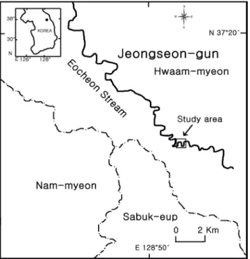 Figure  1. Map showing the sampling station of Rhynchocypris kumgangensis  in  the  Eocheon  stream.