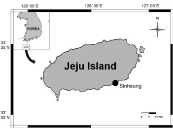 Figure  1.  A  map  of  sampling  sites  in  Jeju  Island,  Korea