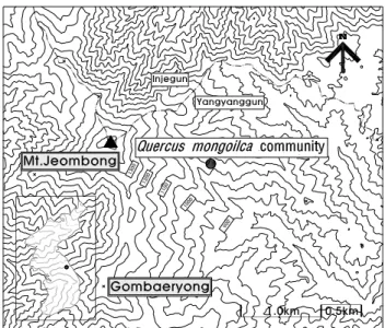 Figure  1.  A  map showing  the  study  area.  The  closed  circle  indicates  the  location  of  the  Q