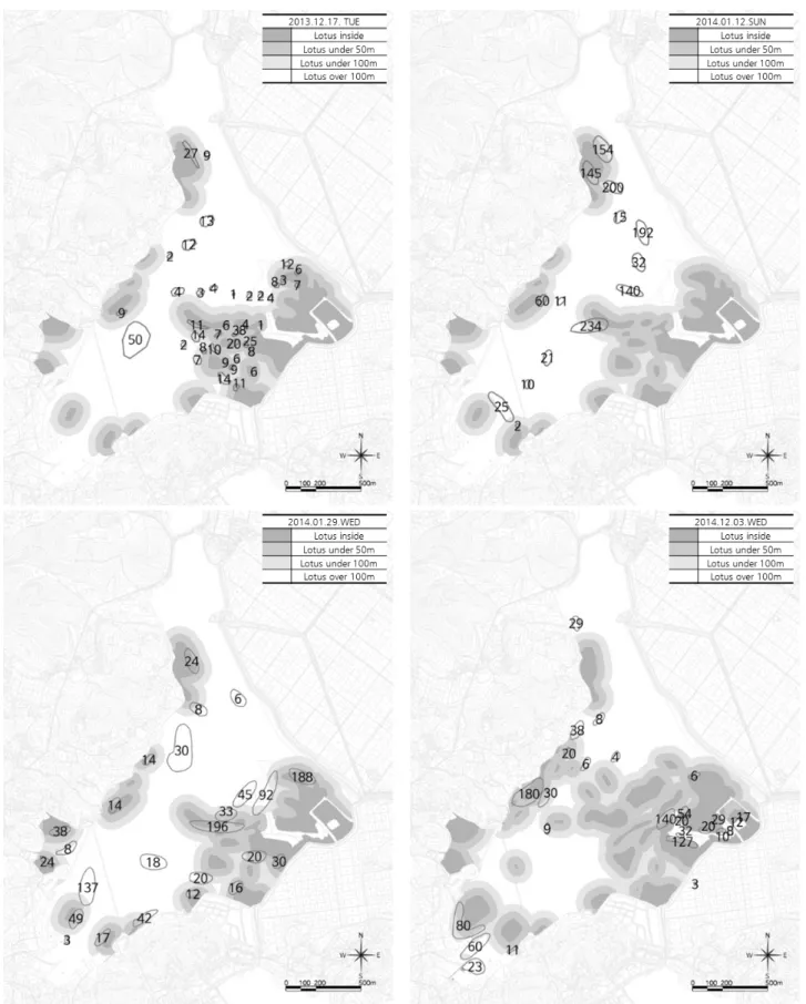 Figure  3.  Overlapped  map  between  lotus  community’s  buffer  zone  and  the  location  of  swan  population