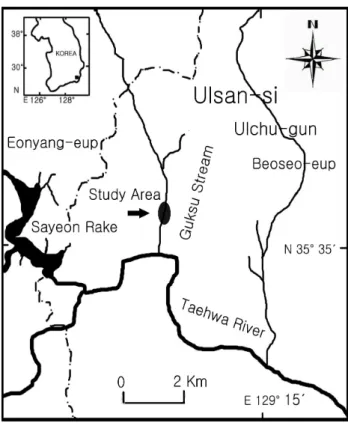 Figure  1.  Map  showing  the  studied  at  the  Taehwa  river 