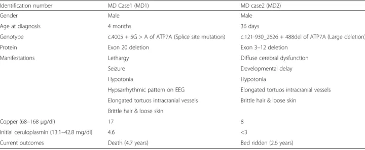 Table 1 Genetic information of Menkes patients