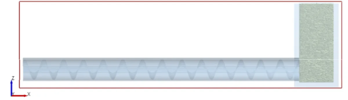 Fig. 1. Simulation of discharge of rock chips by screw conveyor