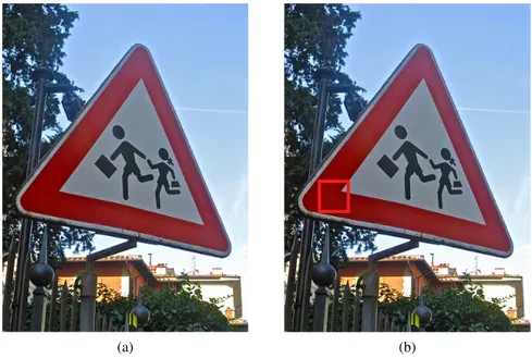 FIGURE 5. A restricted adversarial example for an original sample of a road sign in ImageNet