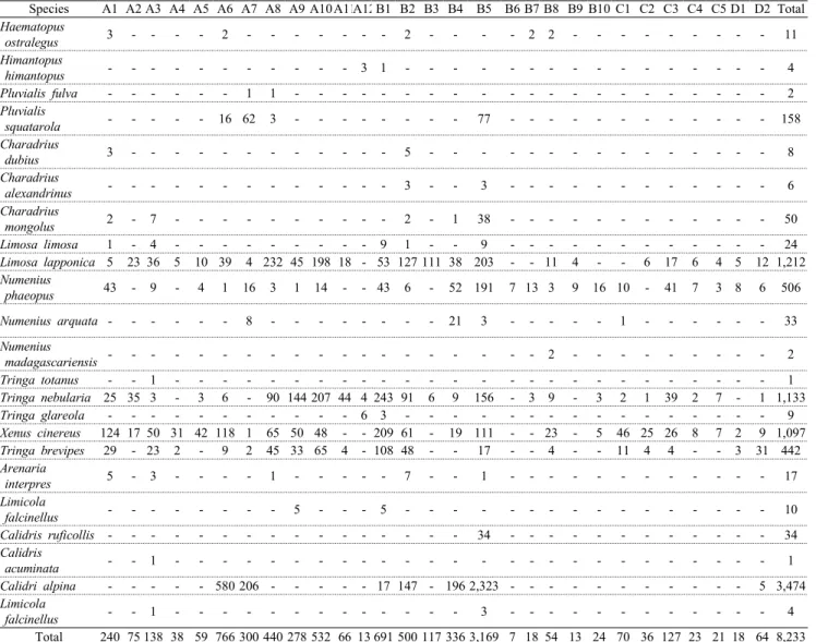 Table 6. The appearance of shorebird in Suncheon Bay area특성은 세계자연유산 등재기준 Ⅶ에 해당하는 ‘지형발전상의 지질학적 주요과정’의 항목에도 적용될 수 있다고 판단되었다