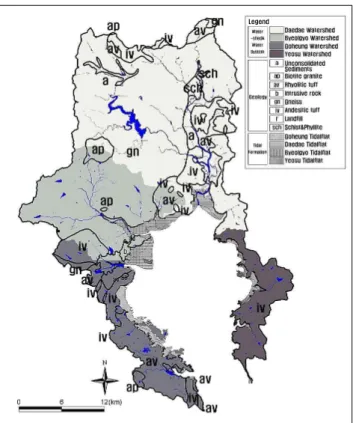 Figure  3.  The  comprehensive  map  of  tidal-flat formation  in  Suncheon  Bay  watershed