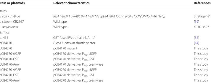 Table 1  List of bacterial strains, plasmids used in this study