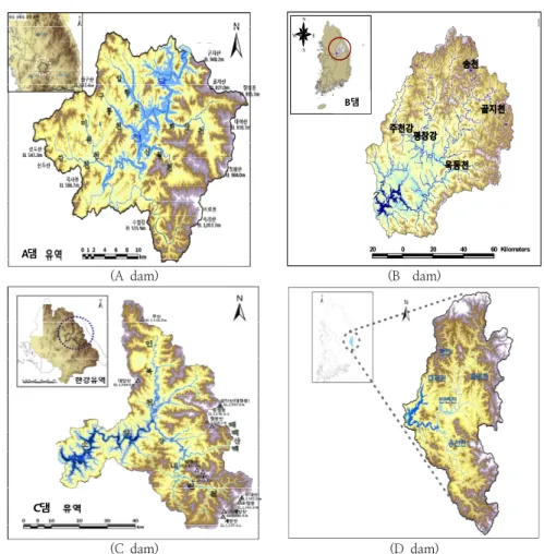Fig. 1. Study areas located Han River basin and Nakdong River basin 