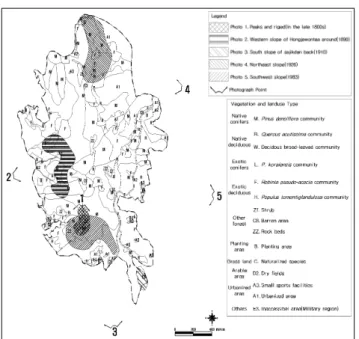 Figure 5. Distribution of P. densiflora forest in the  photograph data, Inwangsan(Mt.)
