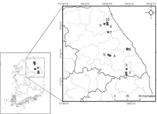 Figure 1. Geographical distribution of L. microrhyncha in South Korea