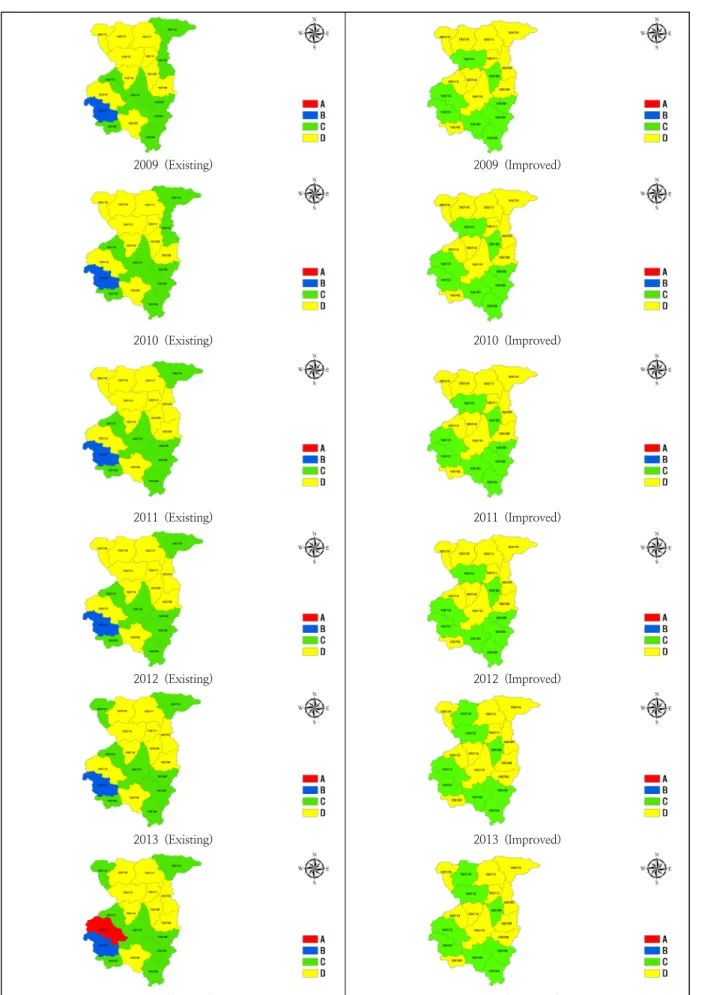 Fig. 3.  PFD groups of existing and improved by each target watershed