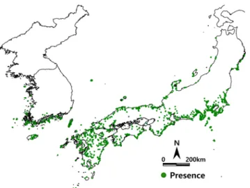 Figure 2. Maps of four climatic variables under the  current climate(1961-1990) and future climate  scenarios, i.e.,  the CCCMA-A2, CSIRO-A2 scenario and HADCM3-A2 scenario of  2081-2001(Yun  et al., 2011b)