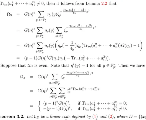Table 2. Weight enumerators of Theorem 3.2 for even tm