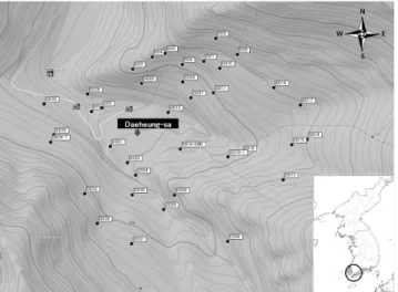 Figure 4. Study areas in the second forest (Topographical map: Garmin mapsource)