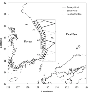 Figure 1. Map of the study area and cruise tracks in  the East Sea