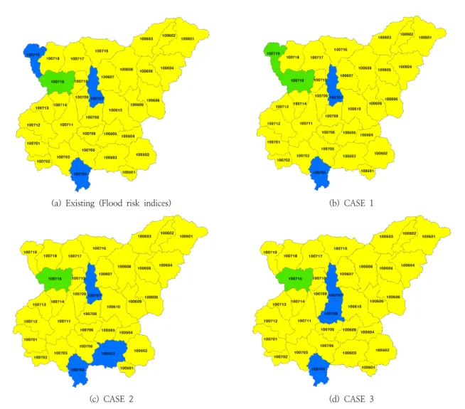 Table  11.  Flood  risk  indices  grade  change  trend  (standard  watershed)