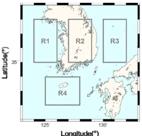 Fig. 1. The map of Korea with selected regions from R1 to  R4.