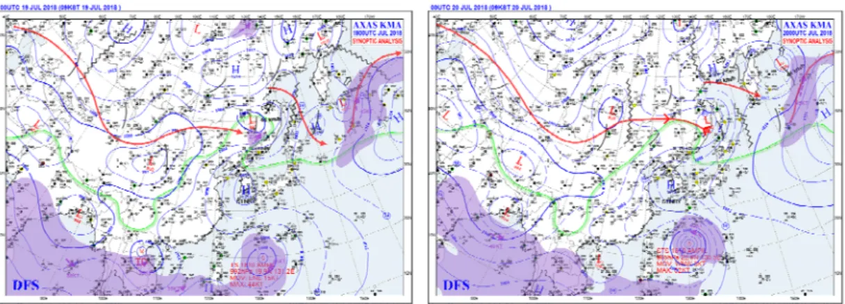 Fig. 7. Synoptic chart in July 19∼20 0900 LST, 2018. 