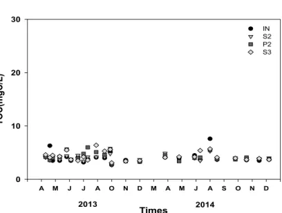 Fig. 3. Change of T-P concentrations in constructed Wetlands.