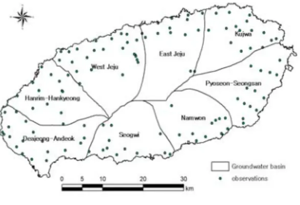 Fig. 4. observation station and Isohyetal map of Jejudo.