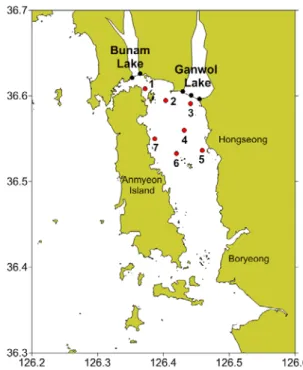 Fig. 1. A Map showing the sampling sites in Cheonsu bay.