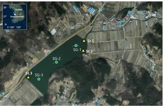 Fig. 1. Map of locations in the inflow stream and reservoirs where samples were collected.