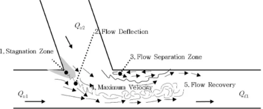 Fig.  1.  The  flow  concept  of  river  confluence  section  (Biron  (1996))