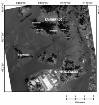 Fig. 1. The Landsat ETM+ image of the southern  Kanghwa tidal flat