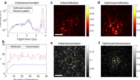 Fig. 4. Experimental demonstration of the enhanced light energy delivery by the time- time-gated iterative phase conjugation