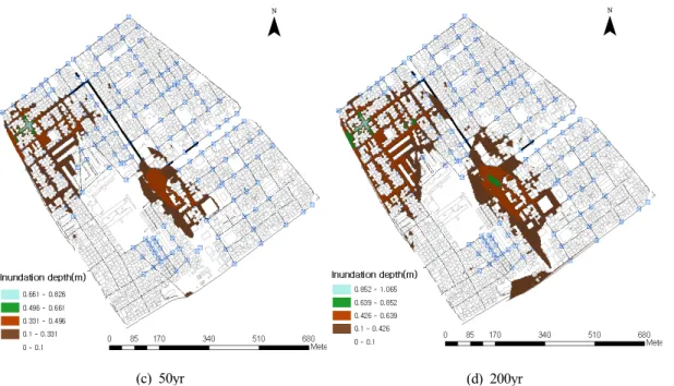 Fig. 8. Inundation depth maps at inundation peak(maximum inundated area) (continued)