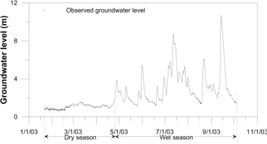 Fig. 2. Groundwater level of DS1 in wet and dry seasons.
