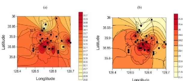 Fig. 2. Same as Fig. 1 except for daily (a) maximum temperature and (b) minimum temperature.