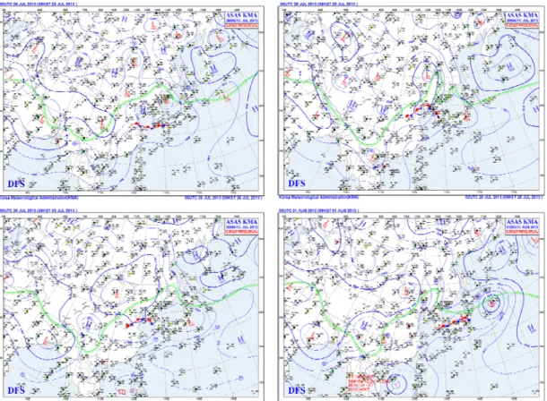 Table 4. Haze and mist observation for July 25 August 2, 2013 in Busan. The numbers representations the local standard time      