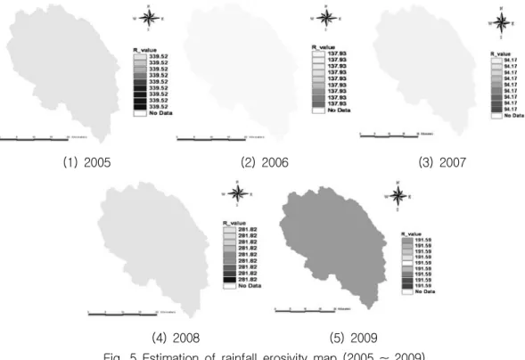 Fig.  5  Estimation  of  rainfall  erosivity  map  (2005  ~  2009)