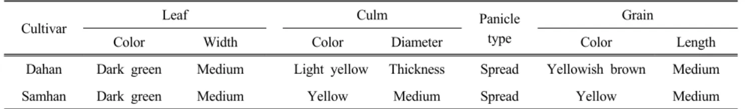 Table 1. Morphological characteristics of cultivar ‘Dahan’ 