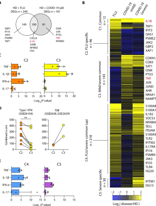 Fig. 4. Transcriptome of classical monocytes in patients with COVID-19. (A) Venn diagram of DEGs in COVID-19 