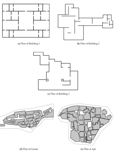 Figure  5.  Cases  of  Buildings  and  Urban  Layout.  (a)  Plan  of  Building  1  (Source  [2])  (b)  Plan  of 