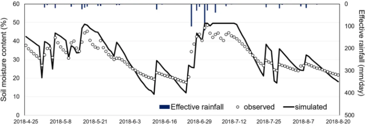 Fig. 3 Verification of soil moisture content between soil moisture modeling and observed data