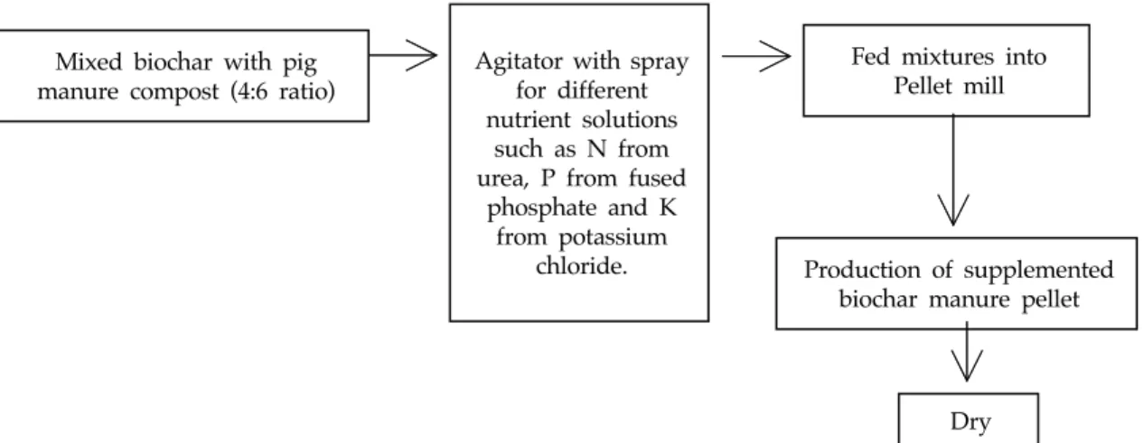 Fig. 1. Diagram of processing the supplemented biochar manure pellets with different types of fertilizer.