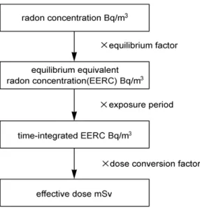 Fig. 1. Flowchart on the assessment of the effective dose for  radon exposure. 3. 결과 및 고찰 3.1