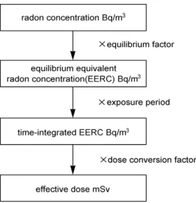 Fig. 1. Flowchart on the assessment of the effective dose for  radon exposure. 3. 결과 및 고찰 3.1