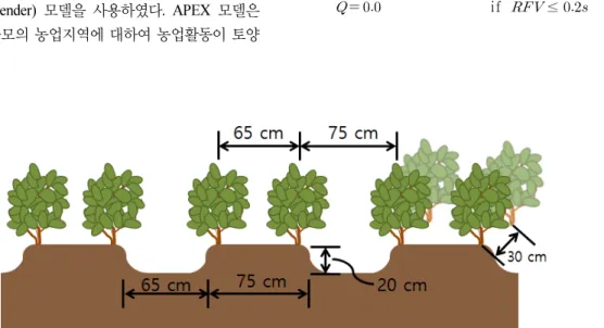 Fig. 2 Cultivation characteristics of the test bed (furrow shape and seed row spacing)