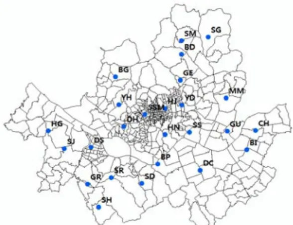 Fig. 1. Uraban air quality monitoring networks in Seoul(25).