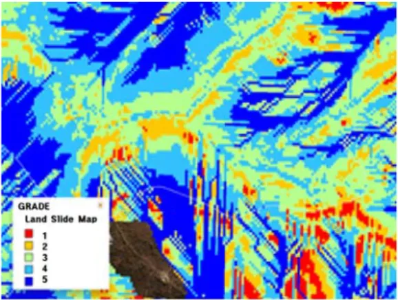 Fig. 4. Ecological zones map with land grades. Fig. 5. Landslide class map with land classifications.감소되고 블레이드의 회전에 의해 심한 난류유동의 흐름이 발생한다