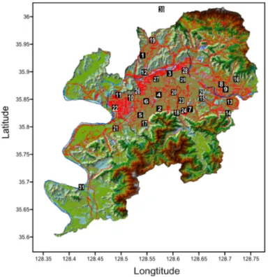 Fig. 1. The locations of observation sites and geographical characteristics in Daegu. 3